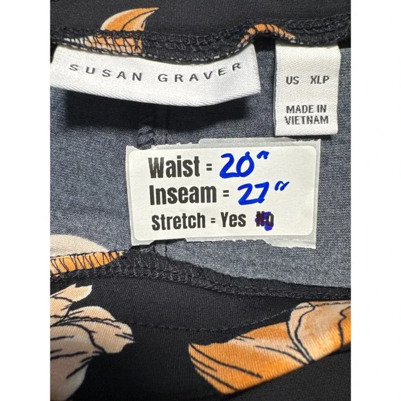 Susan Graver Floral Print Lounge Pants Wide Leg Comfy Black‎ XLP - Picture 2 of 8